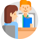 Picture of a patient in a consultation with a doctor.